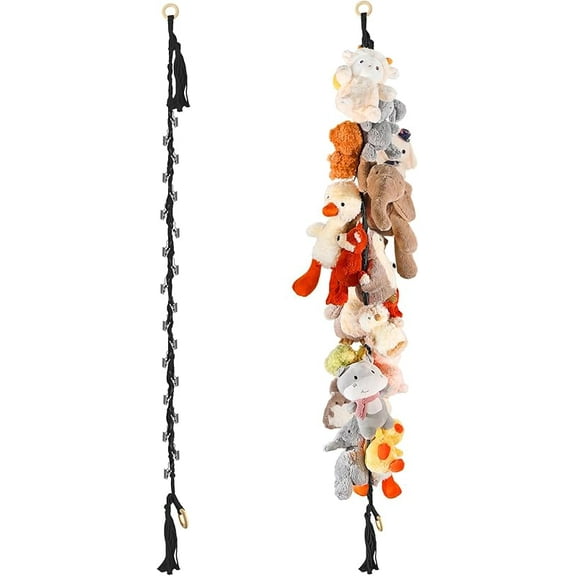 80" 2-Pack Cotton Hanging Storage Chain For Stuffed Animals Storage with 20 Metal Clips, Stuffed Animal Organizer Chain for Wall Corner Nursery Play Room, White