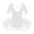 thumbnail image 4 of XUNZOO Kids Girls Short Sleeve Criss Cross Back Ballet Dance Leotard Tutu Skirt Dancewear White M, 4 of 6