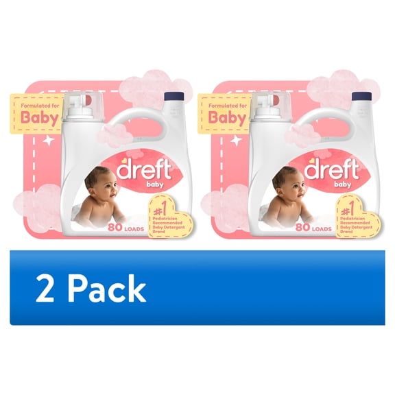 (2 pack) Dreft Liquid Laundry Detergent for Babies, Tackles 100% of Common Baby Stains, 105 fl oz, 80 Loads