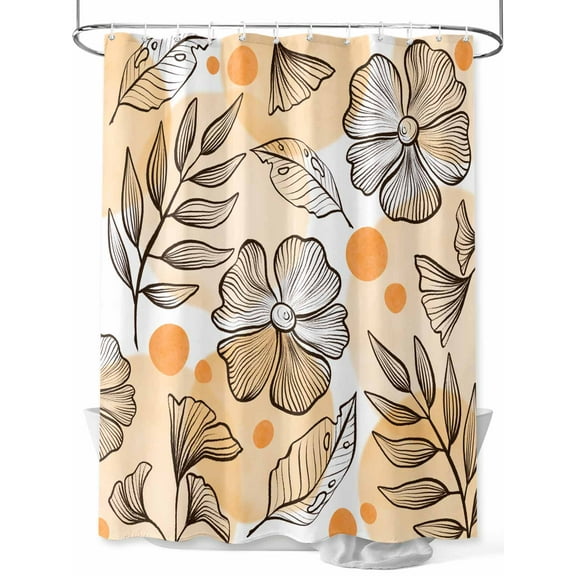 Orange Floral Fall Extra Long Shower Curtain Set, Waterproof Shower Curtains for Bathroom, Thanksgiving Botanical Maple Leaf Washable Fabric Cloth Bath Curtain for Bathtub with Hooks 72x96 Inches