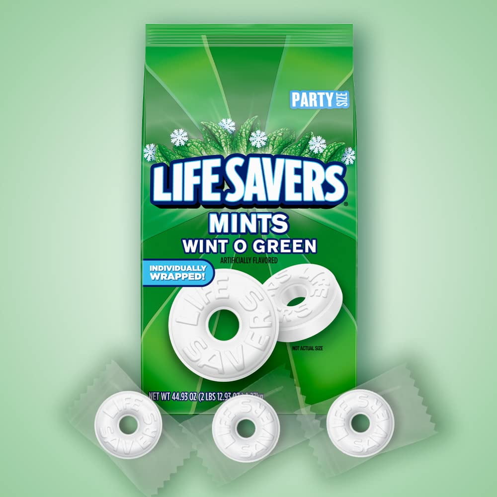 LIFE SAVERS Wint-O-Green Breath Mint Bulk Hard Candy, Party Size, 44.93 oz Bag (Pack of 10)