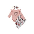 thumbnail image 1 of Xingqing 3Pcs Newborn Infant Baby Girls Clothes Letter Ruffle Long Sleeve Romper Floral Pants Headband Outfits, 1 of 7