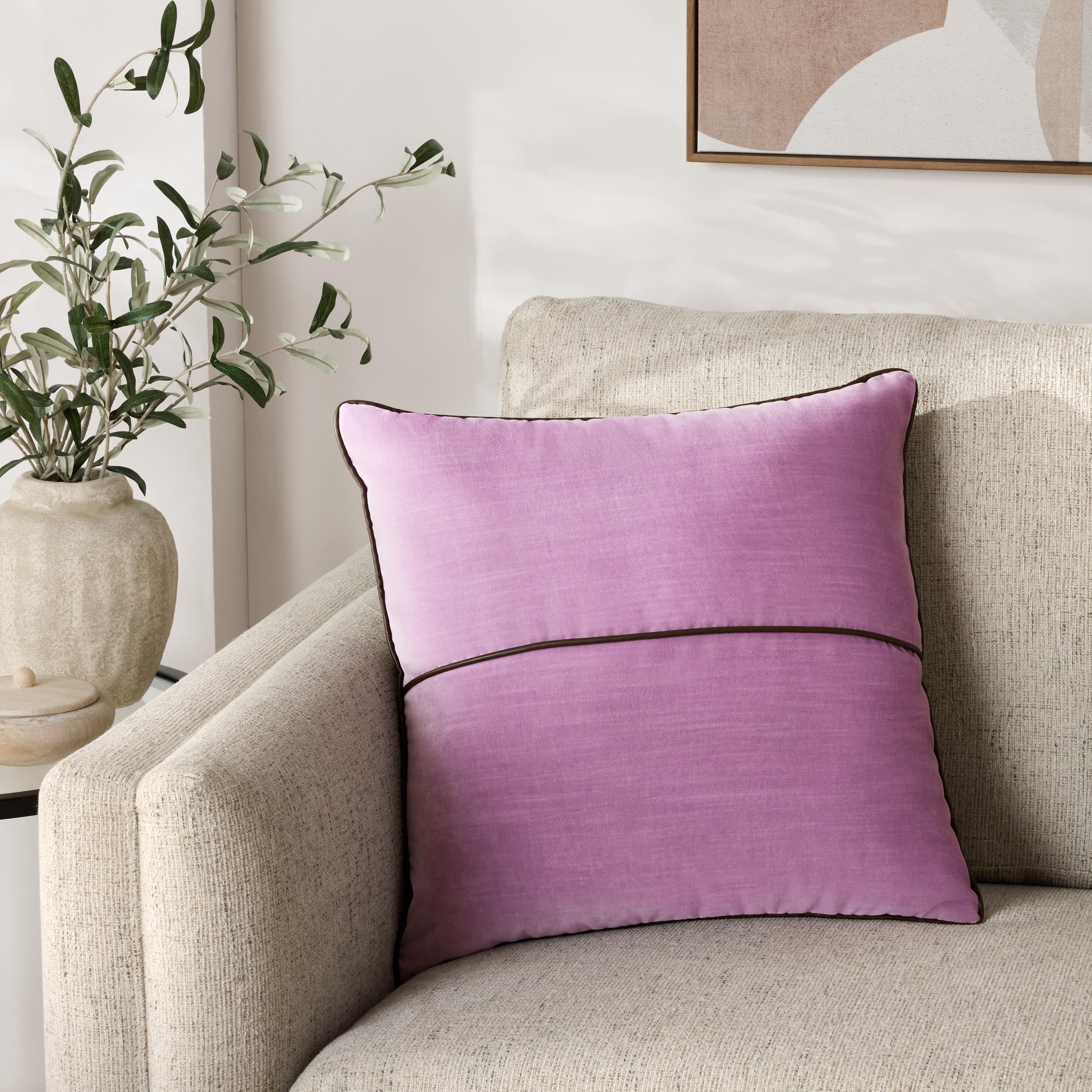Mainstays 18" x 18" Lilac Bloom Velvet With Faux Leather Trim Polyester Decorative Pillow Cover