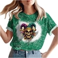 thumbnail image 5 of mihongmao Women's Mardi Gras Mask Beads Funny Graphic Tee Women's Round Neck Print Casual Print Short Sleeved Short Sleeved Round Neck Top/shirt Green 4X, 5 of 6