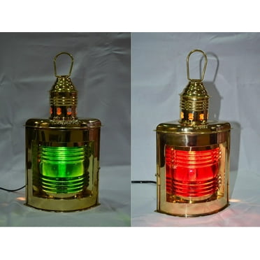 Nautical Solid Brass Port Electric Lantern Green/Red Color Set of 2 Home Decor