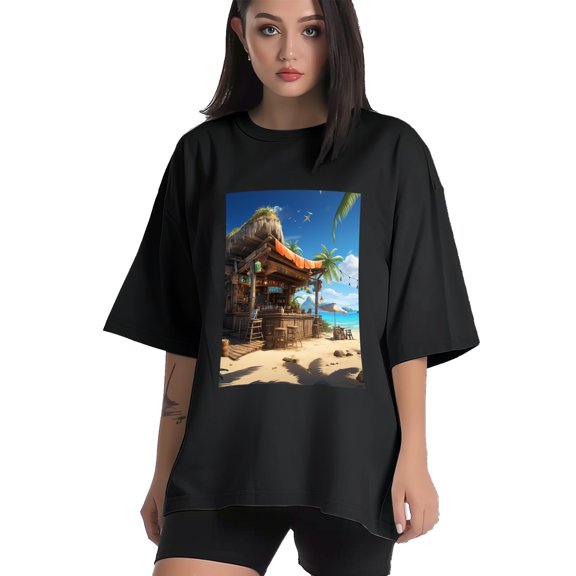 Plus Size Shirt for Women Black Tops for Women Short Sleeves Shirt for Women Seaside (45) T Shirt Crewneck Shirt for Women XS
