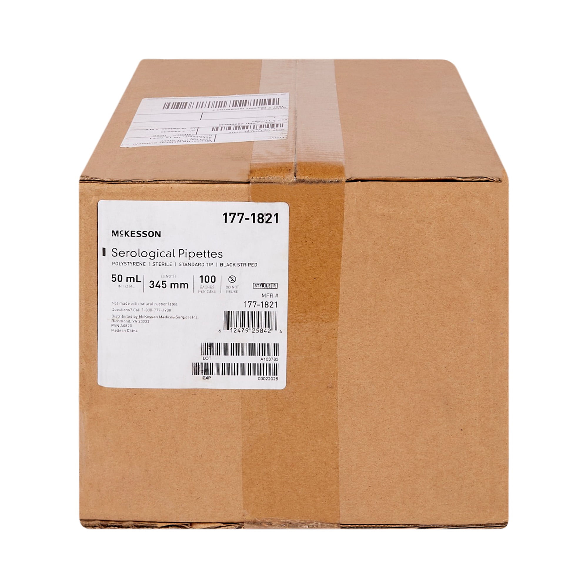 McKesson Serological Pipettes for Blood Serum - Sterile, Plastic - 50 mL, 100 Count, 1 Pack