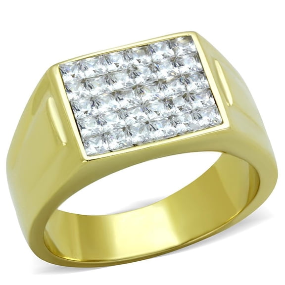 Anillo Color Oro Para Hombres de Acero Inoxidable Pared de Diamante