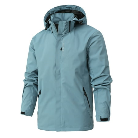 BYCMX Softshell Jacket Mens Deals Hoodies Winter Coats Man Solid Color Water Resistance Drawstring Pockets Hooded Outdoor Jacket Coat Sky Blue L-5XL