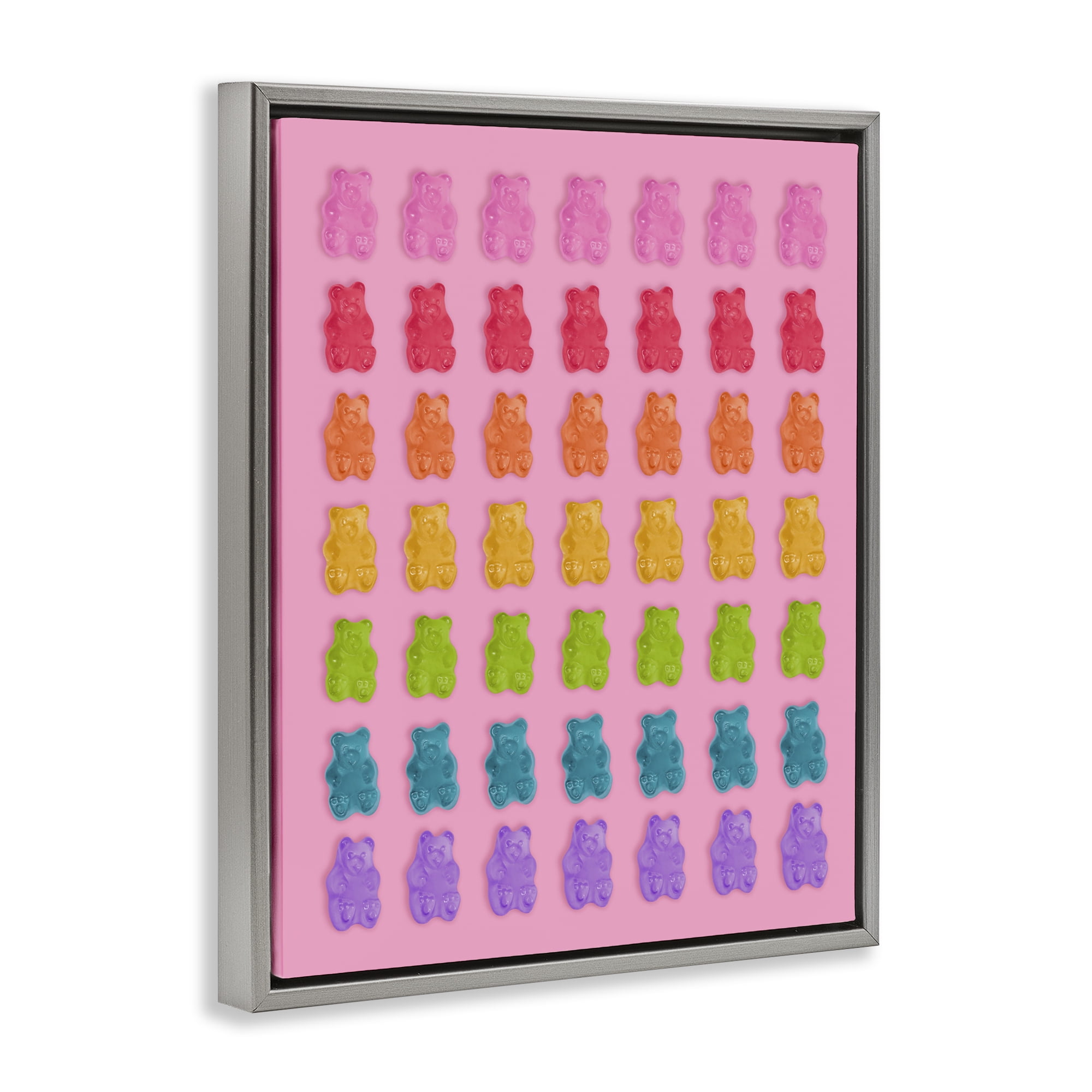 Stupell Industries Rainbow Candy Bears on Pink Gray Framed Floater Canvas Wall Art, design by LISH Creative