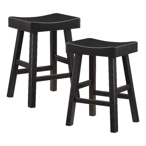 Pemberly Row Transitional Solid Wood 24" Stool in Black Finish