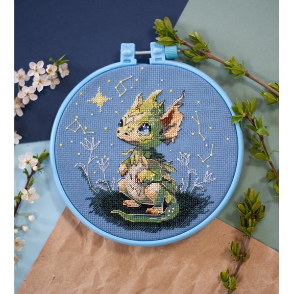 Wizardi Cross-Stitch kit - The Star Lighter. Beginner Embroidery Kit for Adults. Cross-Stitch Supplies. Needle, Canvas, Scheme, Floss and Floss Organizer Kit. AHM-087 Abris Art