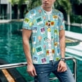 thumbnail image 6 of Zufioo World Travel1 Print Men's Baseball Short Sleeve, Moisture Wicking Button-Down Hip Hop Tee-Medium, 6 of 7