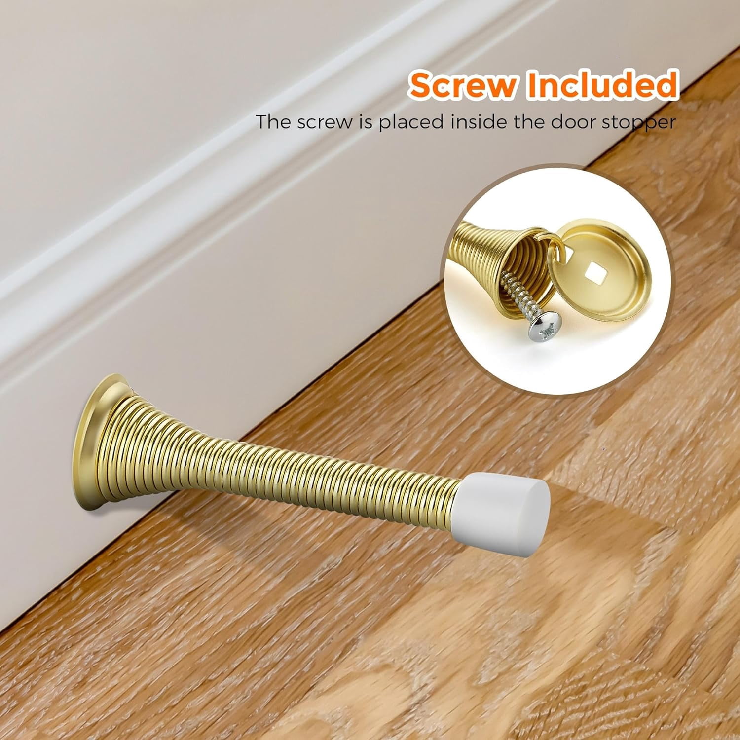Door Stoppers, 36 Pack Gold Spring Door Stops with Rubber Bumper, Door Stoppers for Bottom of Door