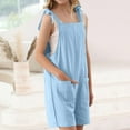 thumbnail image 5 of JTSRKL Girls Romper Sleeveless Casual Solid Color Adjustable Tie-Up Strap Short Jumpsuits Loose Fit Overalls Cute Summer Outfit Clothes with Pocket Light Blue 13-14 Years, 5 of 8