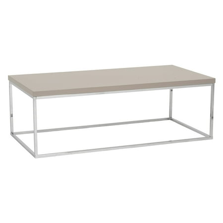 Style Lacquer - Euro Style Teresa Rectangular Coffee Table - Taupe Lacquer / Polished Stainless Steel