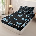thumbnail image 3 of Homewish Fashion Bow Heart Zipper Twin Comforter Sets with Fitted Sheet and 2 Pillowcases for Girls, Blue Bow Zipper Bedding Set for Kids Teens, Black Reversible, 4 Pieces, 3 of 6