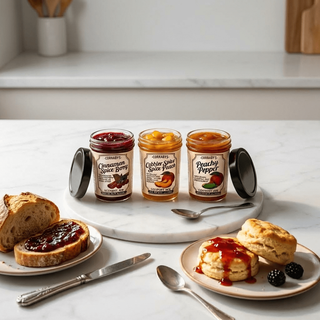 Cornaby’s Gourmet Jam 3 Variety Pack, Berry and Peach Preserves Jelly, Gluten-Free, Non-Gmo, Food Gift Sets, 8.75 Oz Each
