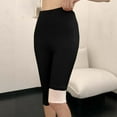 thumbnail image 2 of JGGSPWM Women's Fashion Solid Color Thermal Stretch Woolen Blend Capri Pants High-Waisted Brushed Fleece Lining Skin-Friendly Leggings Black L, 2 of 5