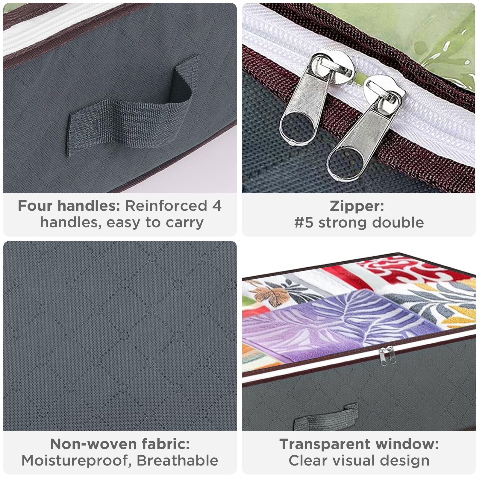 Torio 90L Foldable Under Bed Storage Containers, 4-Pack, Gray photo 2