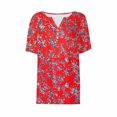 thumbnail image 4 of Rezuofi 2 Pcs Womens Tops Summer Short Sleeve Ruched Tunic Shirts Henley V Neck Button T Shirts Dressy Casual Floral Blouse Loose Cute Tees, 4 of 5