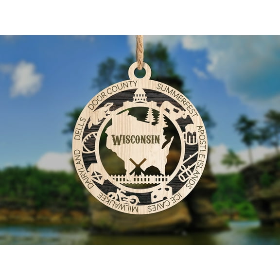 The Cabin Woodworker - Baltic Birch Wood - Wisconsin State Ornament - Solid Backing