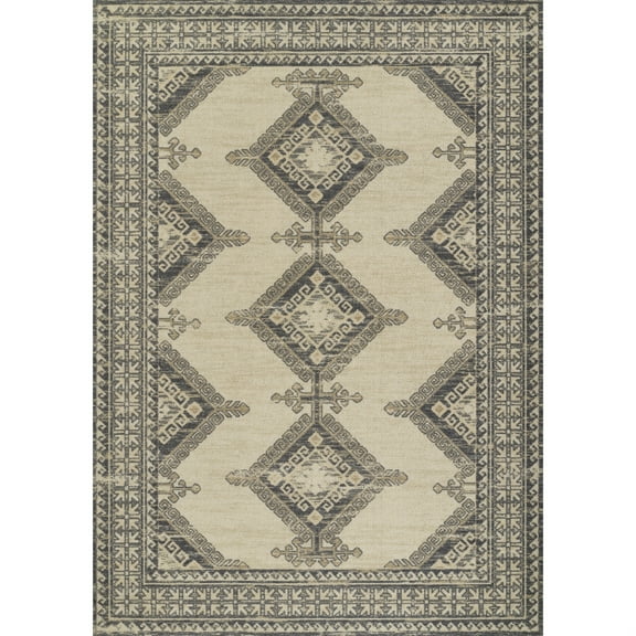 Momeni Anatolia Wool and Nylon Medallion Charcoal Area Rug 3'3" X 5'