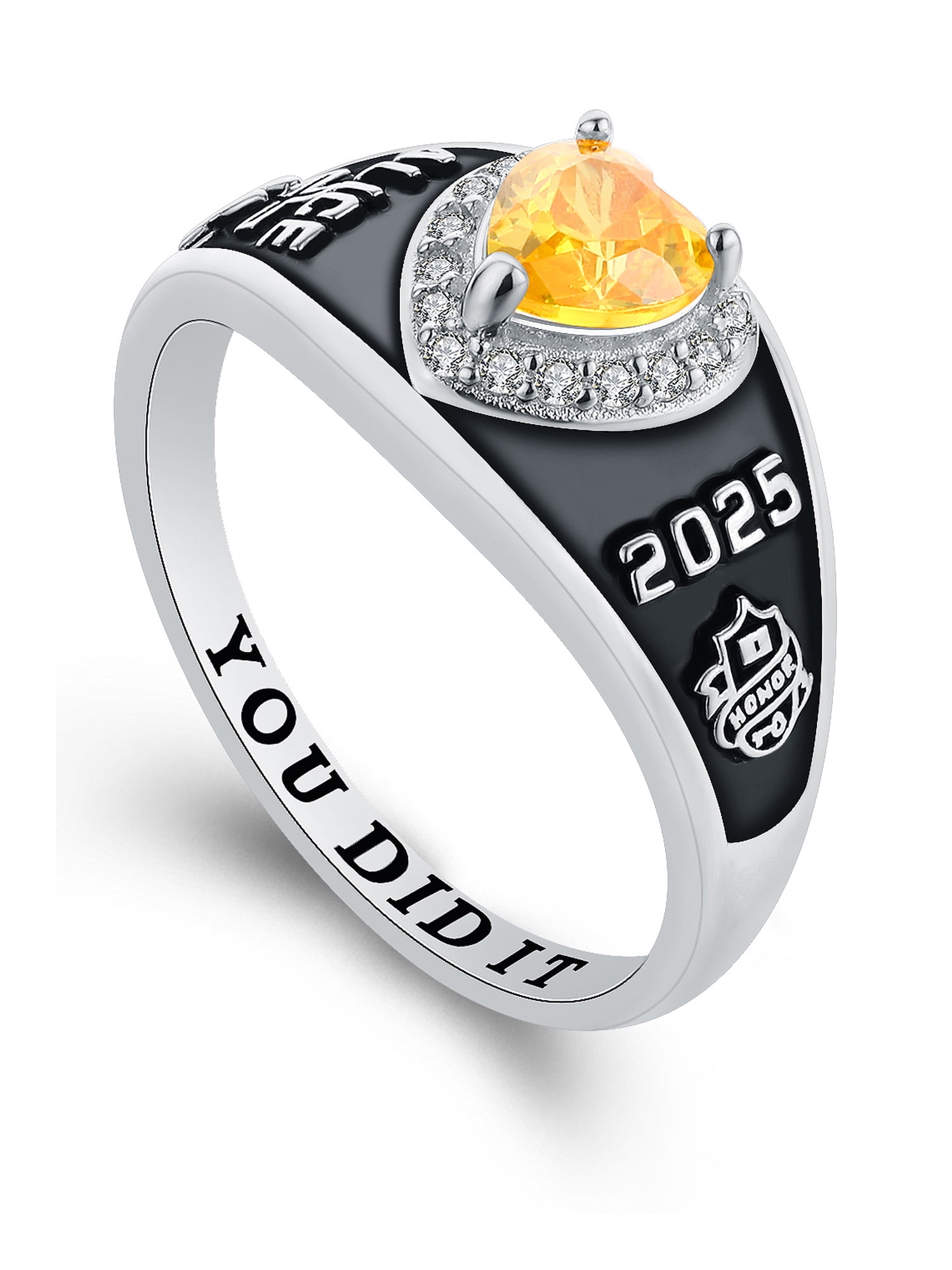 Mementos USA Custom Women's Class Rings Sterling Silver for High School College-Platinum-Lovely