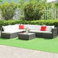 thumbnail image 4 of Gymax 7PCS Patio Rattan Sectional Sofa Set Outdoor Furniture Set w/ Off White Cushions, 4 of 10