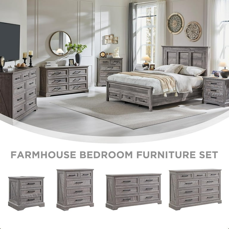 ACCOHOHO Farmhouse 6 Drawer Dresser, Rustic Wood Dresser Chest of Drawers  for Bedroom52'' Wide TV Stand with Large Drawers for Living Room Grey -  Walmart.com