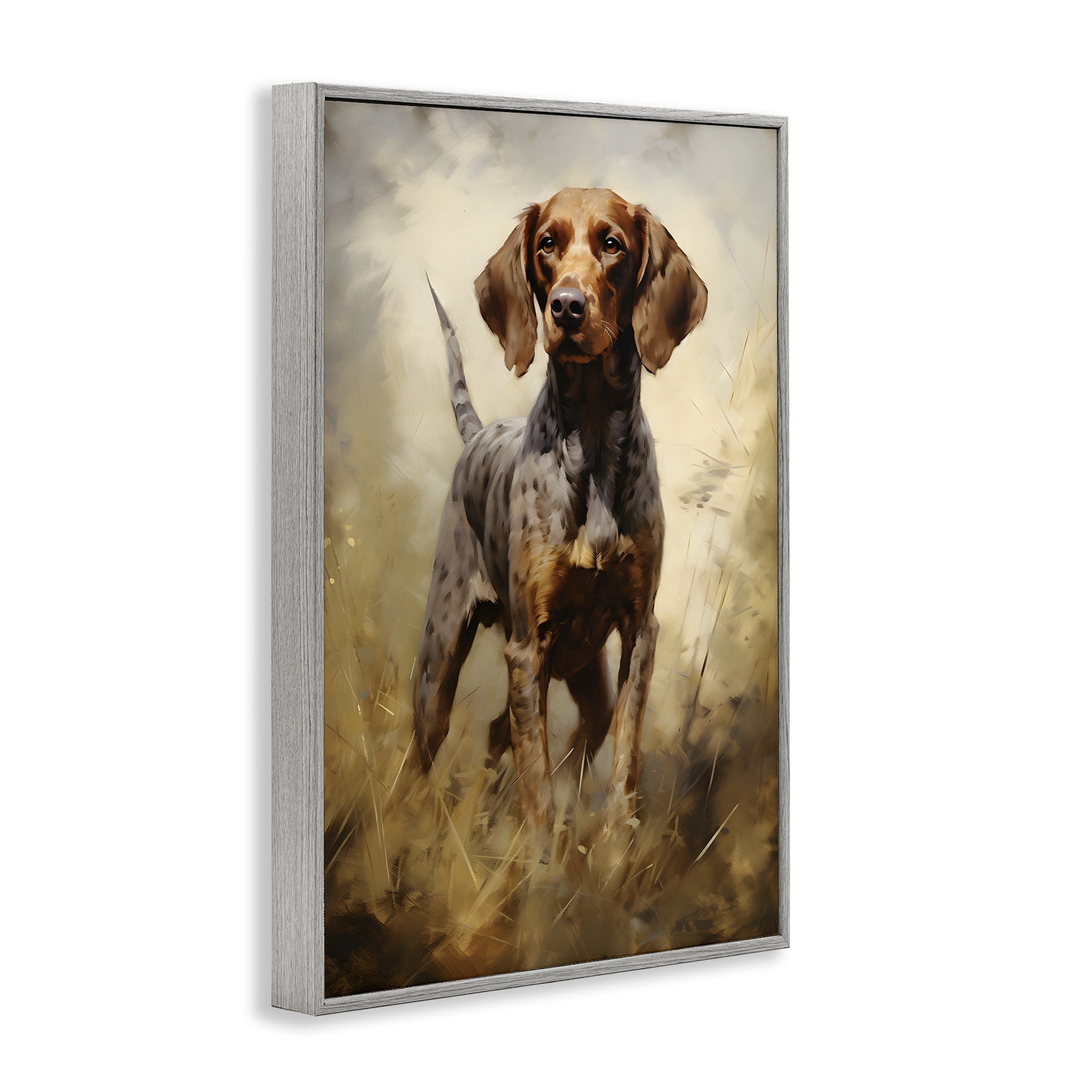 Stupell Industries Alert Hunting Dog Animals & Insects Painting Gray Framed Art Print Wall Art, 12 x 18