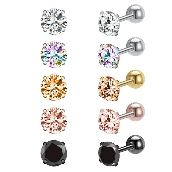 10Pcs/Set Round Crystal Stud Earring Silver Color Ear Stud Helix Conch Cartilage Piercing for Women