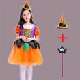 thumbnail image 2 of Glisme Halloween Toddler Girls Outfit Set Colorblock Short Sleeve Crew Neck Dress With Witch Hat And Agic Wand Set Girls Autumn Daily Cozy Outfit Size 3-4 Years Yellow, 2 of 4