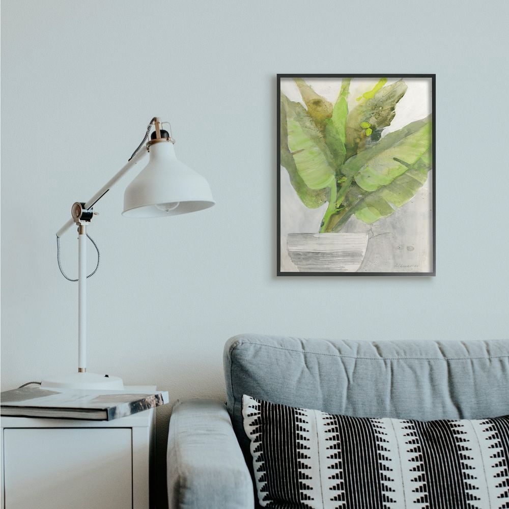 Stupell Industries Large Green Leaf Plant Home Indoor Watercolor Framed Wall Art Design by Albena Hristova, 24" x 30", Black Framed