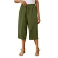 thumbnail image 2 of BILIKEYU Cotton Linen Pants for Women 2025 Wide Leg Cropped Trousers Drawstring Elastic Waist Summer Beach Pant Outfits,Sleeveless Rompers for Women, 2 of 7