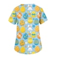 thumbnail image 4 of OIOLOYJM Easter Scrub Tops Women Funny Stretch Bunny Eggs Print Tops Short Sleeve V Neck Shirt Loose Fit Plus Size T Shirts with 2 Pockets Light Blue S, 4 of 5