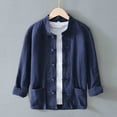 thumbnail image 4 of ROHUUQUE Men's Cotton Linen Shirts Stand Collar Long Sleeve Solid Frog Button Pocket Loose Casual Tops Daily Outdoor, 4 of 9