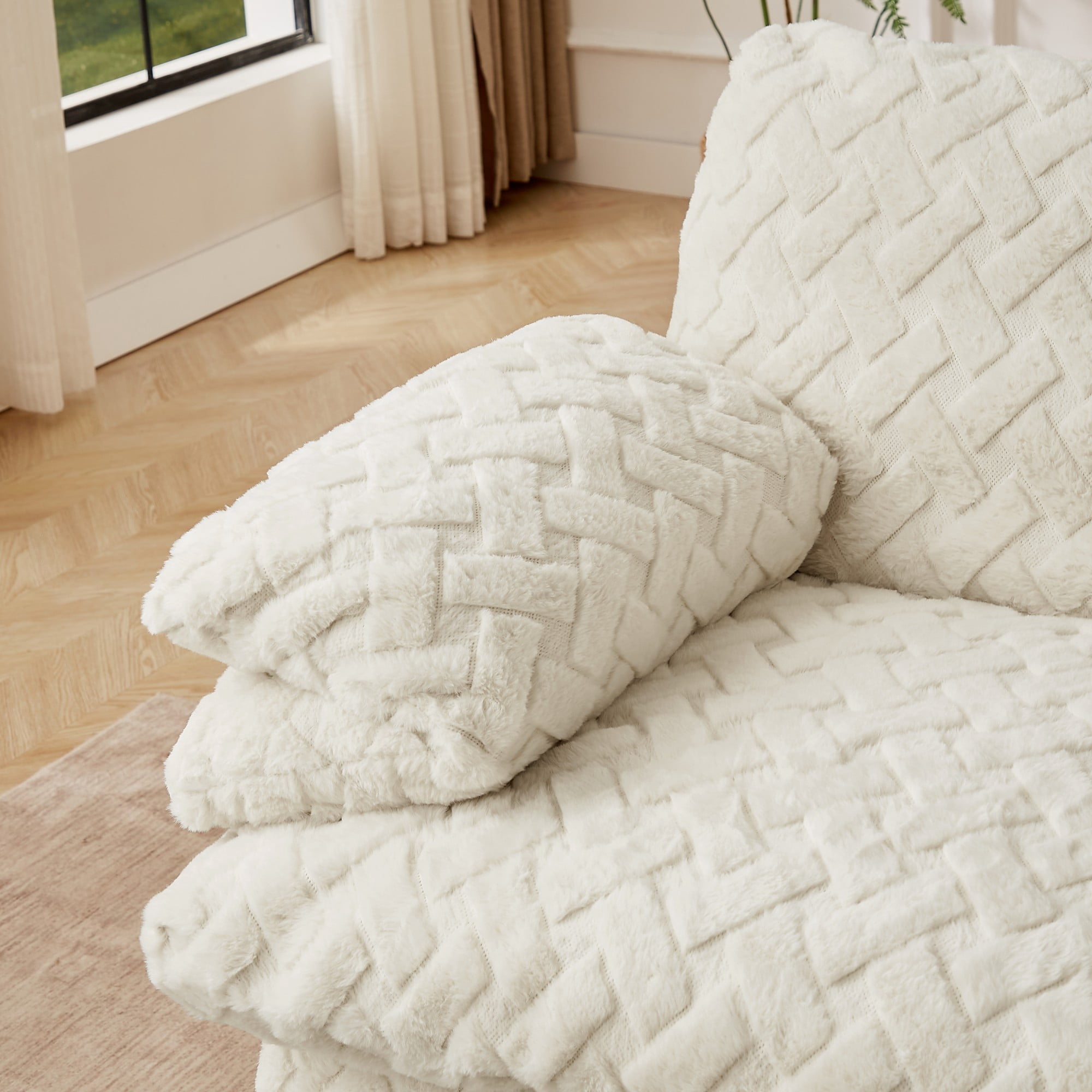Aukfa Full Compression Swivel Sofa Chair – Corduroy Modular Sectional Sofa with Cloud Cushions, Deep Seat & Bolster Armrests for Living Room, White