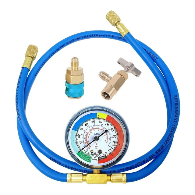 R134A Refroidisseur de Gaz pour Climatiseur avec Manomètre, Tuyau de Chargement de Réfrigérant, Facile à Utiliser