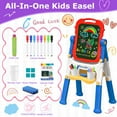 thumbnail image 4 of Sunforu Double-Sided Magnetic Kid Art Easel, Complete Drawing Station with Whiteboard and Chalkboard, Height-Adjustable, Blue, 4 of 9