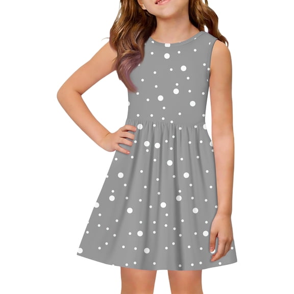 YOUYEDIAN Teen Girls Summer Dress Kids Cute Sleeveless Patchwork Dresses Toddler Casual Crewneck Polka Dots Print Sundress (Gray, 8-9 Years)
