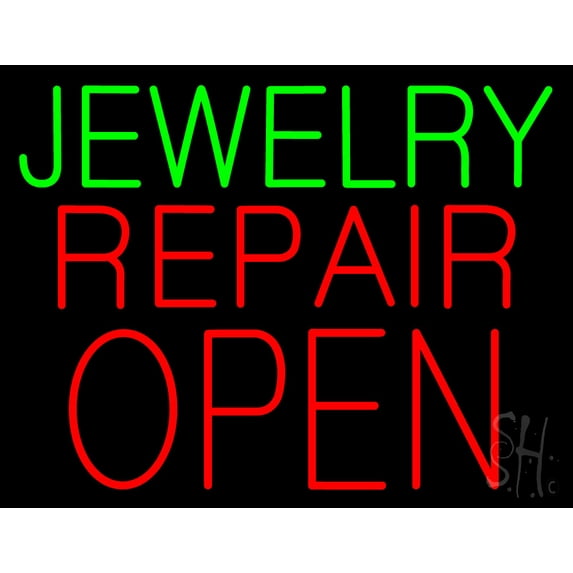 Jewelry Repair Block Open LED Neon Sign 15 x 19 - inches, Black Square Cut Acrylic Backing, with Dimmer - Bright and Premium built indoor LED Neon Sign for Defence Force.