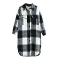 thumbnail image 6 of WXLWZYWL Coats for Women Winter Women's fashion casual loose button long plaid windbreaker jacket Black, 6 of 6