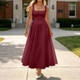 thumbnail image 4 of XAOFW Summer Elegant Dress For Women Square Collar Sleeveless Strap Dress With Waist Tie Party Night Trendy Sundresses, 4 of 6