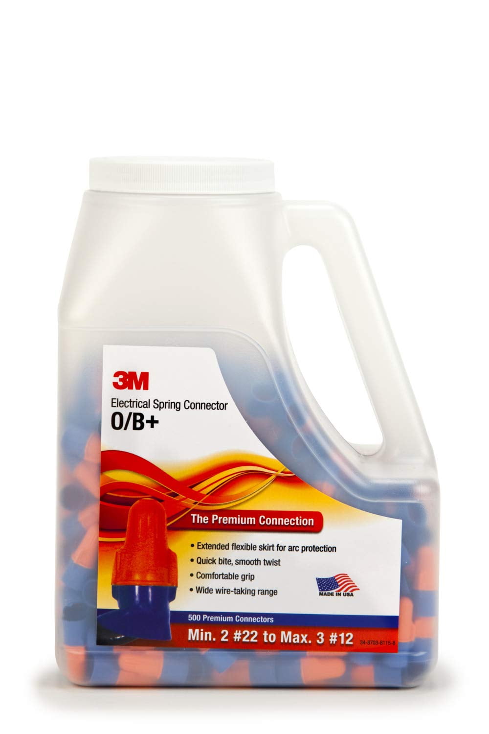 3M - O/B+JUG - Wire-Nut - O/B - Orange with Blue Skirt - Wire Connector - (Jug of 500)