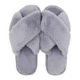 thumbnail image 2 of Pantuflas para mujer, punta abierta, peludas, esponjosas, para casa, acogedoras, de espuma viscoelástica, antideslizantes, de felpa, cruzadas, peludas, para interior y exterior Adepaton 2034321-3, 2 of 9