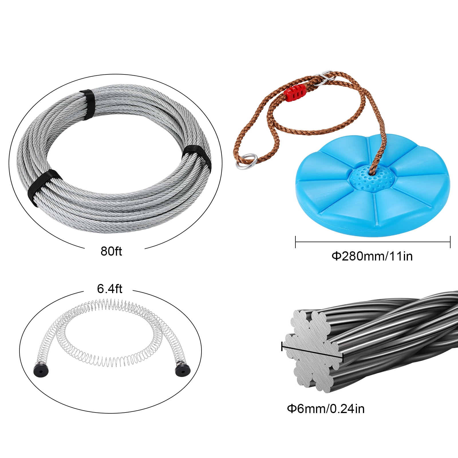 KFFKFF 80 ft Up to 500 lb Zip Line Kit for Kids Adult Trolley Slackers Zipline