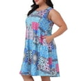 thumbnail image 2 of DARING DIVA Plus Size Floral Tank Sleeveless Boho Dress 1X Pink Blue, 2 of 5