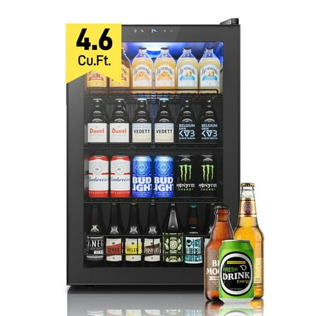 Yeego 160 Can Beverage Refrigerator Cooler, 4.6 cu.ft. Drink Fridge with Double Glass Door for Home/Office/Bar, Black