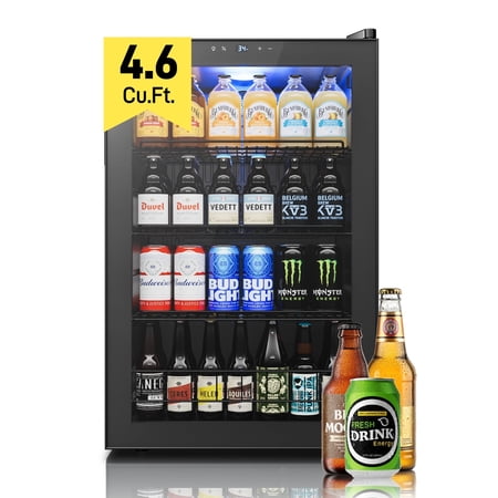 Yeego 160 Can Beverage Refrigerator Cooler  4.6 cu.ft. Drink Fridge with Double Glass Door for Home/Office/Bar  Black